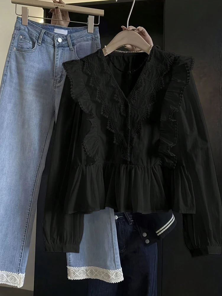 SELÈNE★STAR | Blusa cuello pico volantes