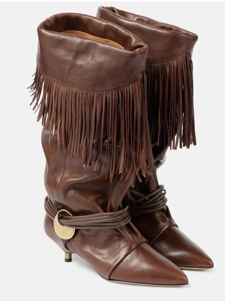 SELÈNE★STAR | Botas de Piel con Flecos