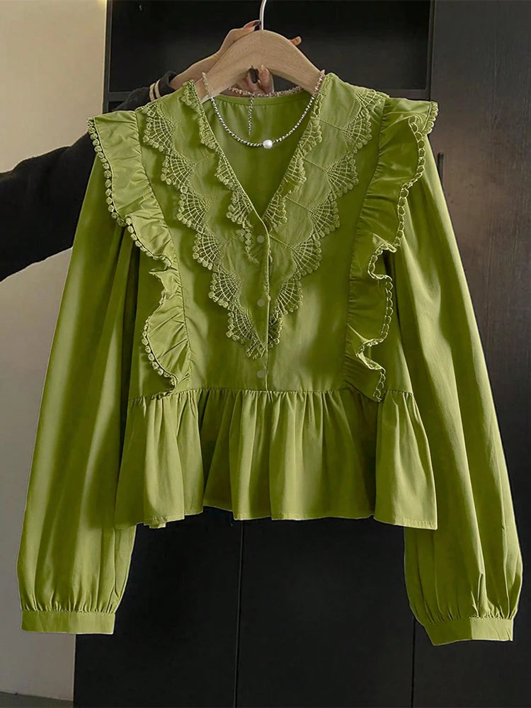 SELÈNE★STAR | Blusa cuello pico volantes