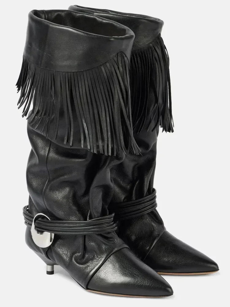SELÈNE★STAR | Botas de Piel con Flecos