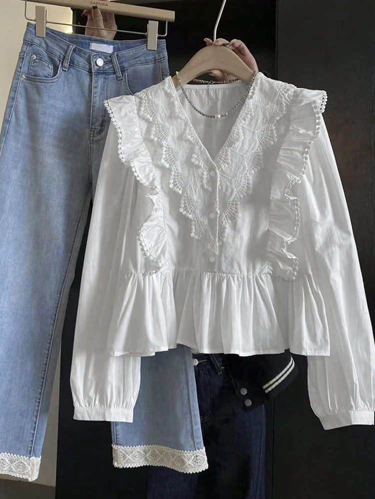 SELÈNE★STAR | Blusa cuello pico volantes