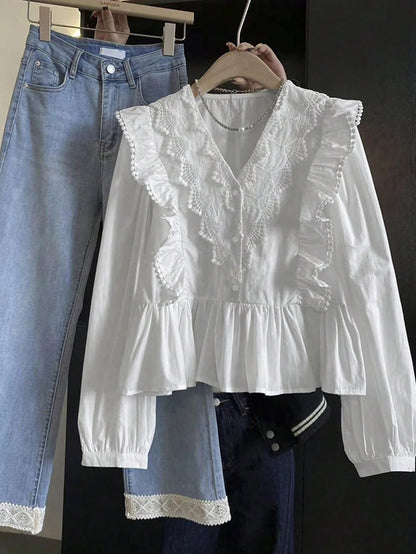 SELÈNE★STAR | Blusa cuello pico volantes