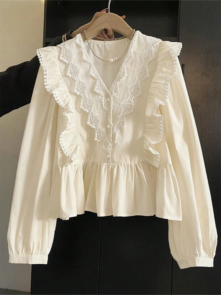 SELÈNE★STAR | Blusa cuello pico volantes
