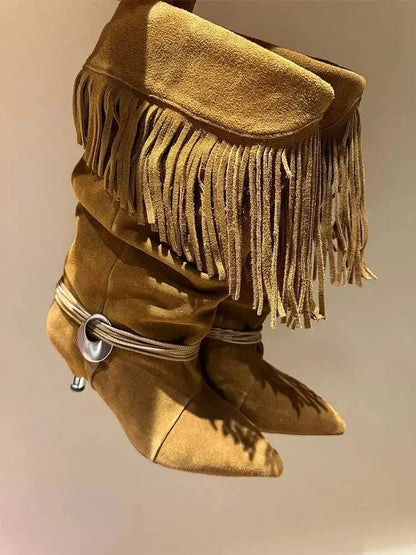 SELÈNE★STAR | Botas de Piel con Flecos